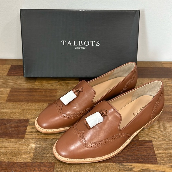 Talbots Shoes - Talbots Womens Leighton Brogue Loafers 8.5 Leather Wingtip Cognac Brown Slip On